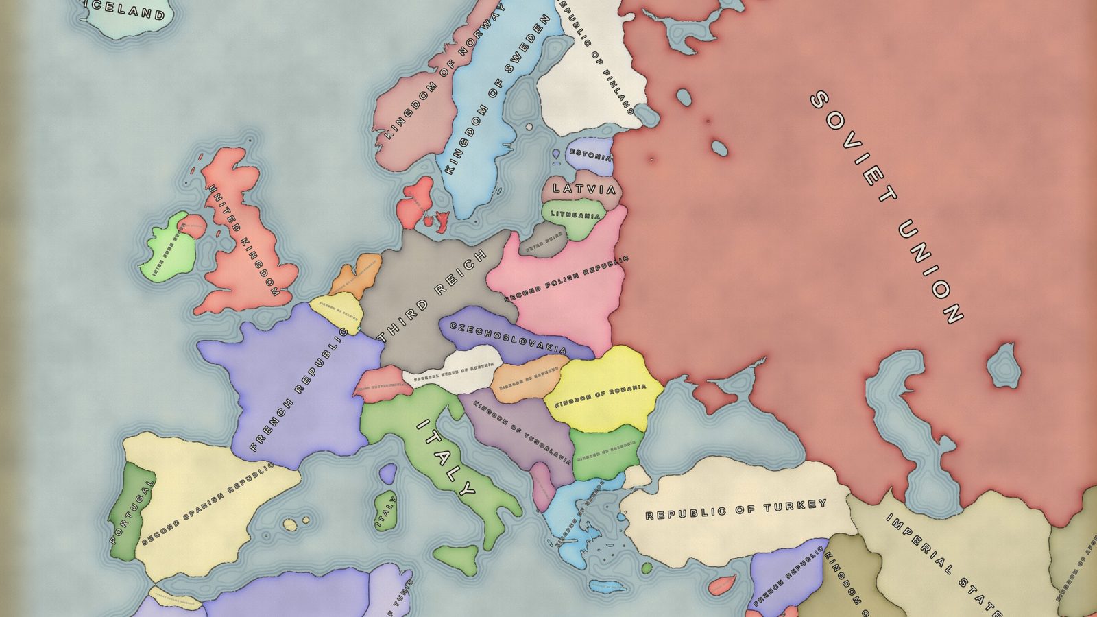 Europa en 1936 en el mapa de papel